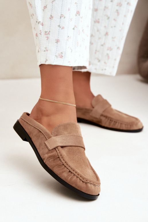 mocassins femininos com salto aberto na cor areia Parella