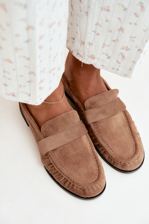 mocassins femininos com salto aberto na cor areia Parella