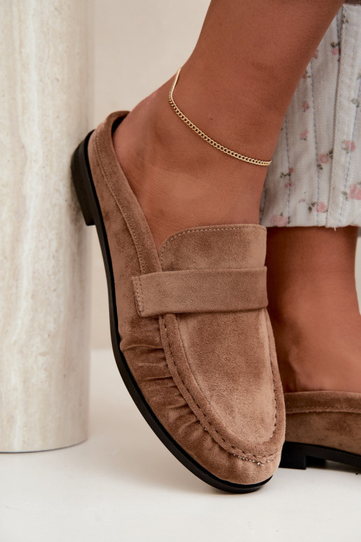 mocassins femininos com salto aberto na cor areia Parella