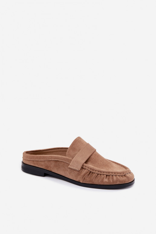 mocassins femininos com salto aberto na cor areia Parella