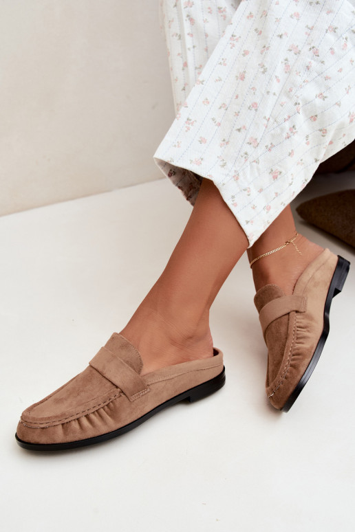 mocassins femininos com salto aberto na cor areia Parella