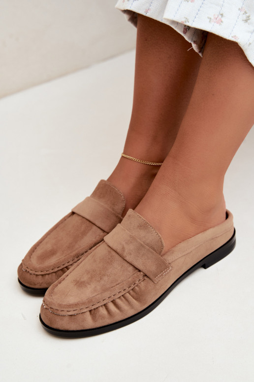 mocassins femininos com salto aberto na cor areia Parella
