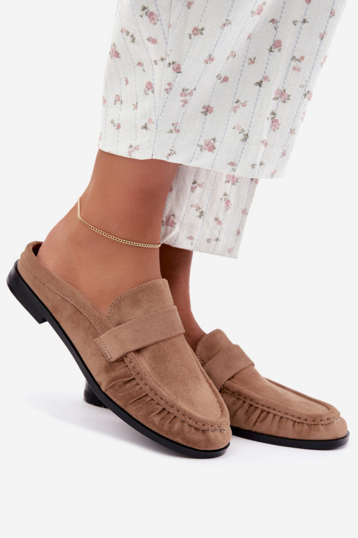 mocassins femininos com salto aberto na cor areia Parella