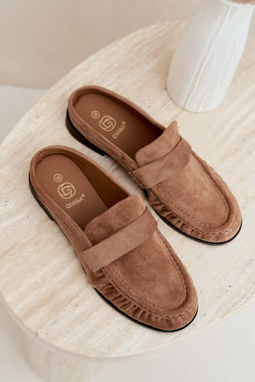 mocassins femininos com salto aberto na cor areia Parella