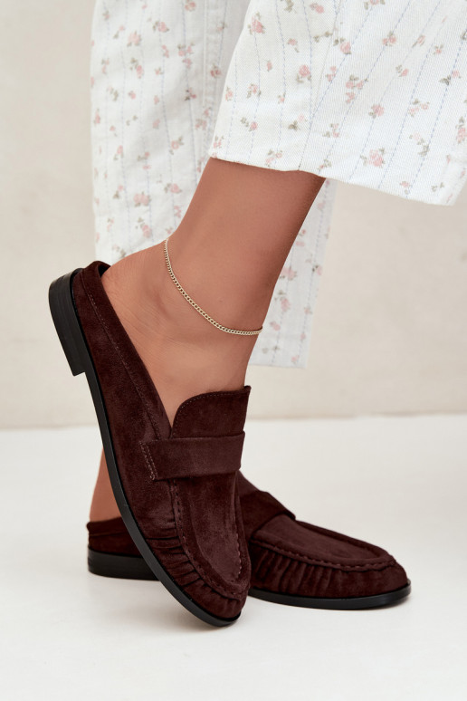 mocassins femininos com salto aberto na cor castanha Parella