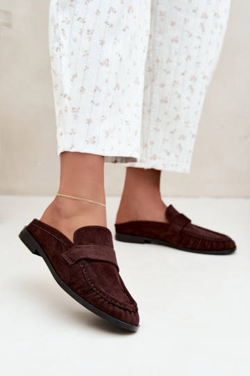 mocassins femininos com salto aberto na cor castanha Parella 2