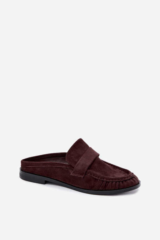 mocassins femininos com salto aberto na cor castanha Parella
