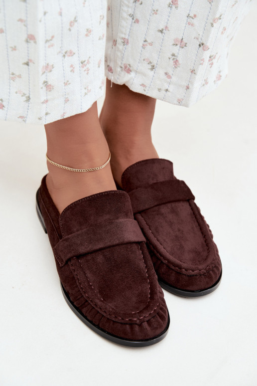 mocassins femininos com salto aberto na cor castanha Parella