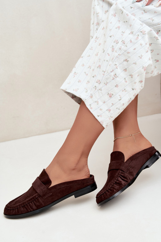 mocassins femininos com salto aberto na cor castanha Parella