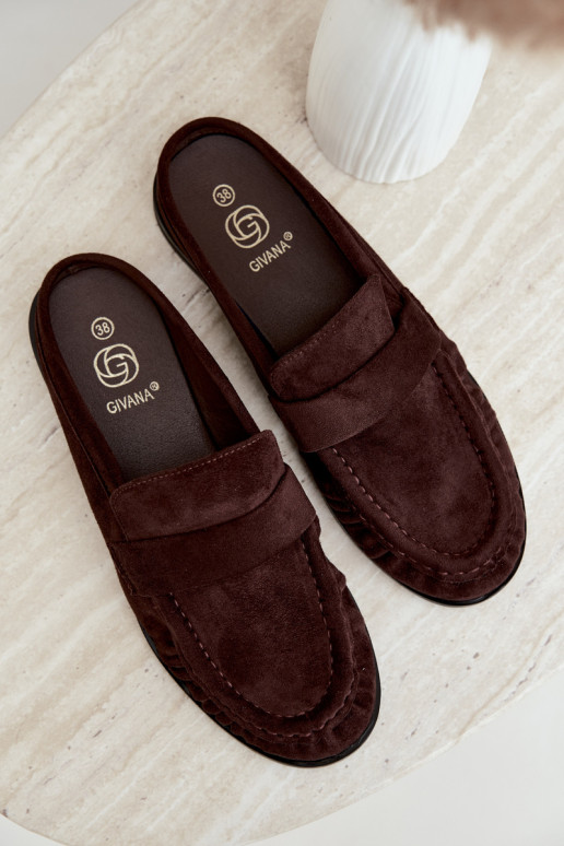 mocassins femininos com salto aberto na cor castanha Parella