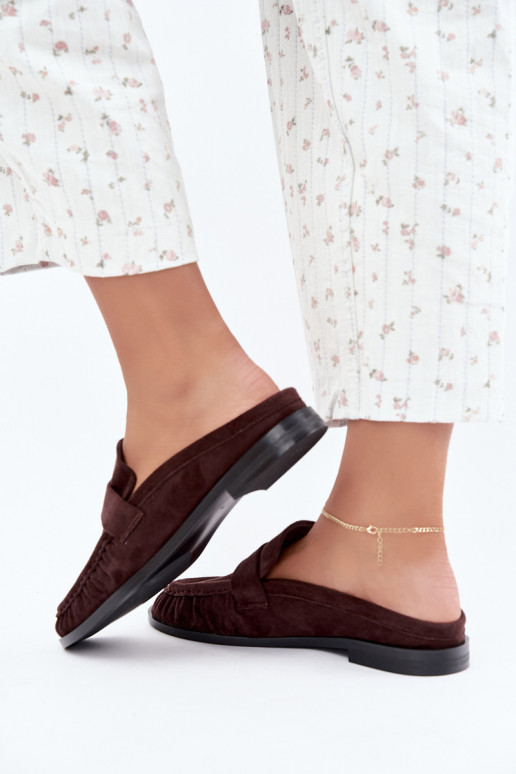 mocassins femininos com salto aberto na cor castanha Parella