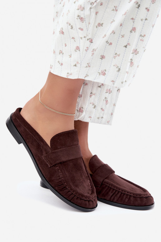 mocassins femininos com salto aberto na cor castanha Parella