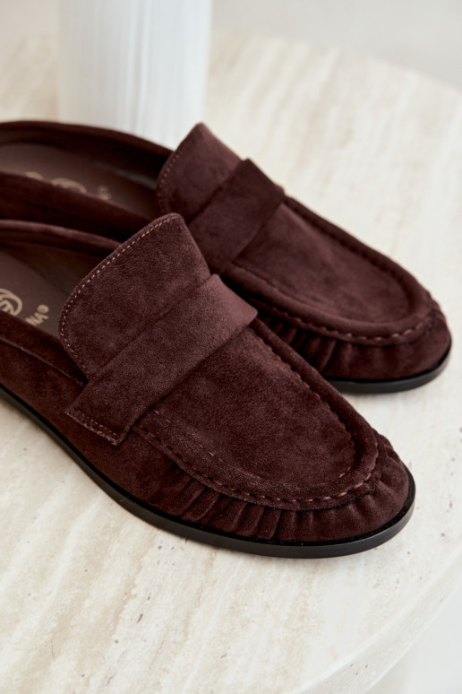 mocassins femininos com salto aberto na cor castanha Parella
