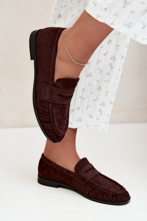mocassins femininos com babados na cor castanha Cayen