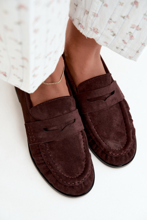 mocassins femininos com babados na cor castanha Cayen