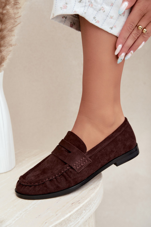 mocassins femininos com babados na cor castanha Cayen