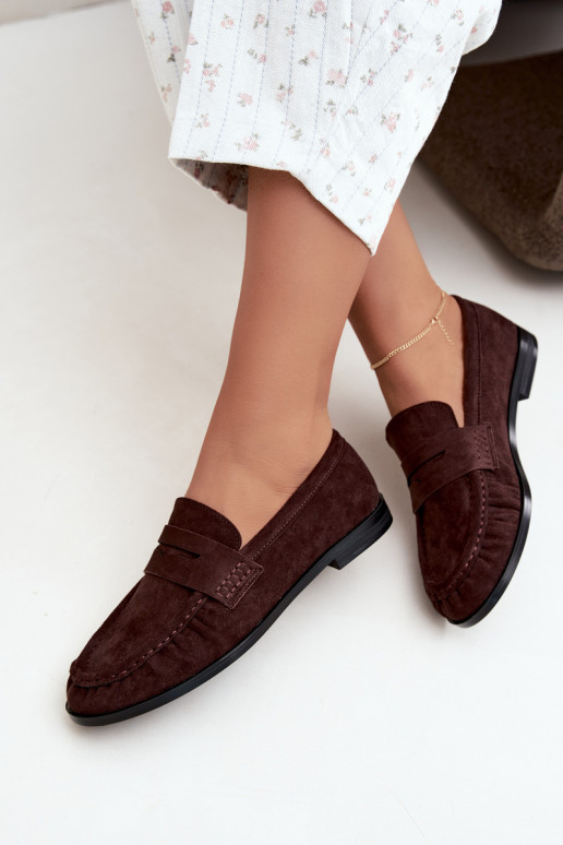 mocassins femininos com babados na cor castanha Cayen