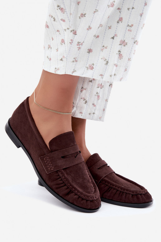 mocassins femininos com babados na cor castanha Cayen