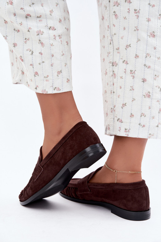 mocassins femininos com babados na cor castanha Cayen