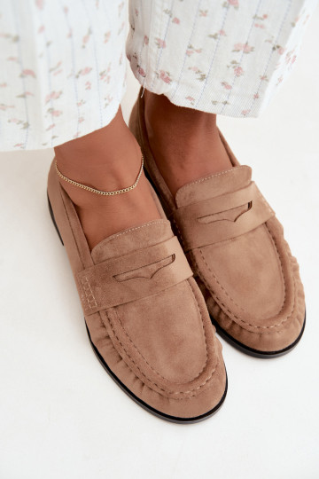 mocassins femininos com babados na cor areia Cayen