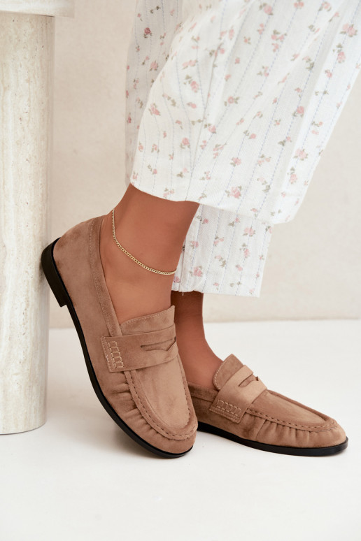 mocassins femininos com babados na cor areia Cayen