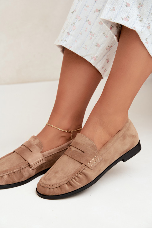 mocassins femininos com babados na cor areia Cayen