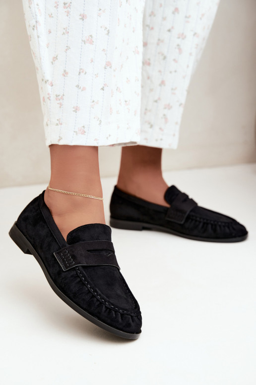 mocassins femininos com babados na cor preta Cayen