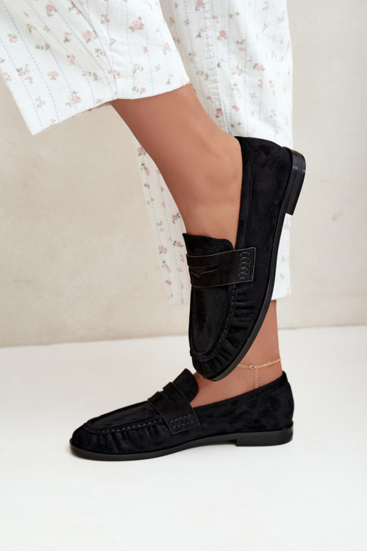 mocassins femininos com babados na cor preta Cayen