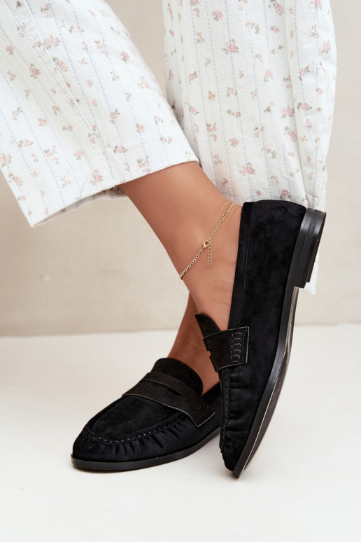 mocassins femininos com babados na cor preta Cayen