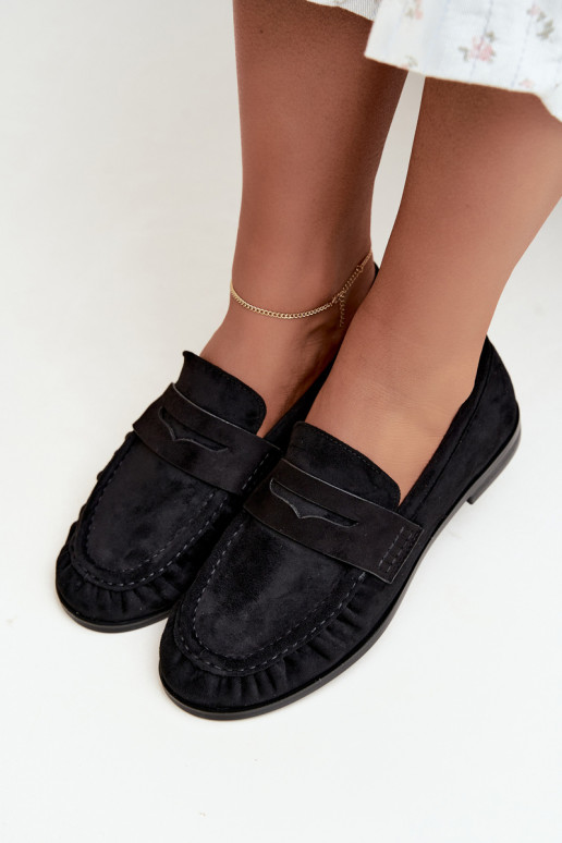 mocassins femininos com babados na cor preta Cayen