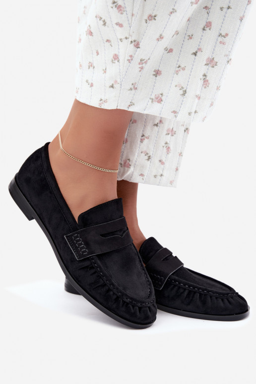 mocassins femininos com babados na cor preta Cayen