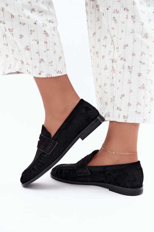 mocassins femininos com babados na cor preta Cayen