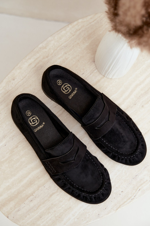 mocassins femininos com babados na cor preta Cayen