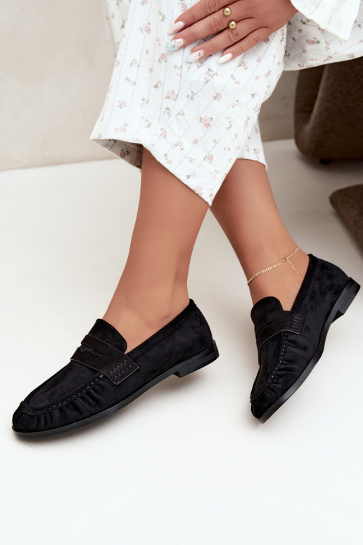 mocassins femininos com babados na cor preta Cayen