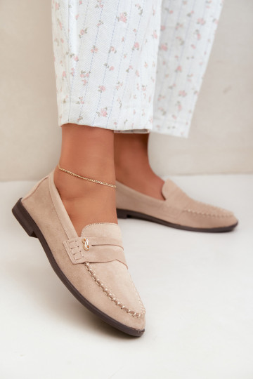 mocassins femininos com detalhes decorativos na cor areia Treya 2