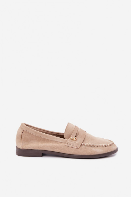 mocassins femininos com detalhes decorativos na cor areia Treya