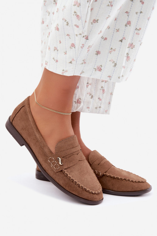 mocassins femininos com detalhes decorativos na cor castanha Treya