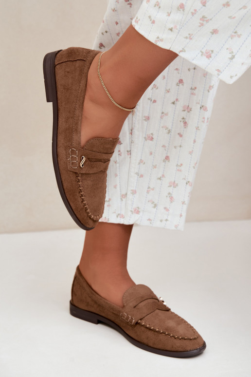 mocassins femininos com detalhes decorativos na cor castanha Treya