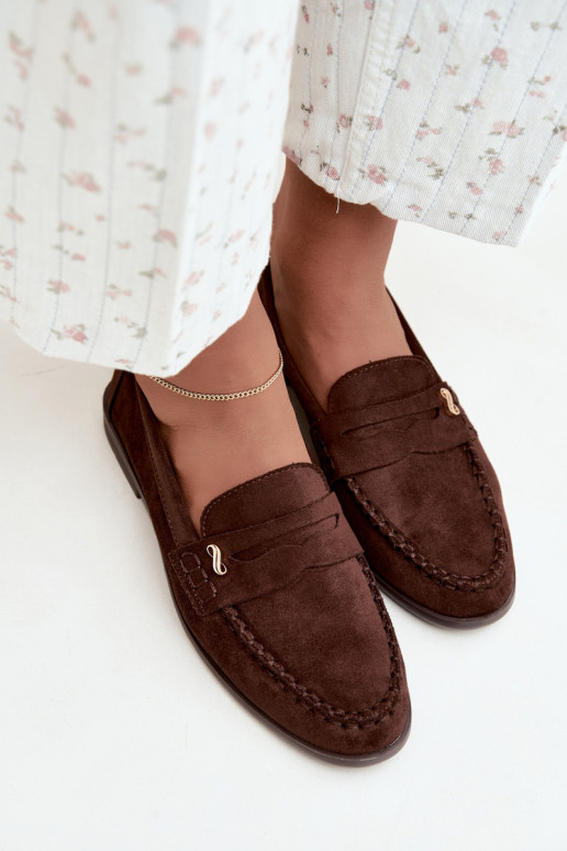 mocassins femininos com detalhes decorativos na cor castanha Treya