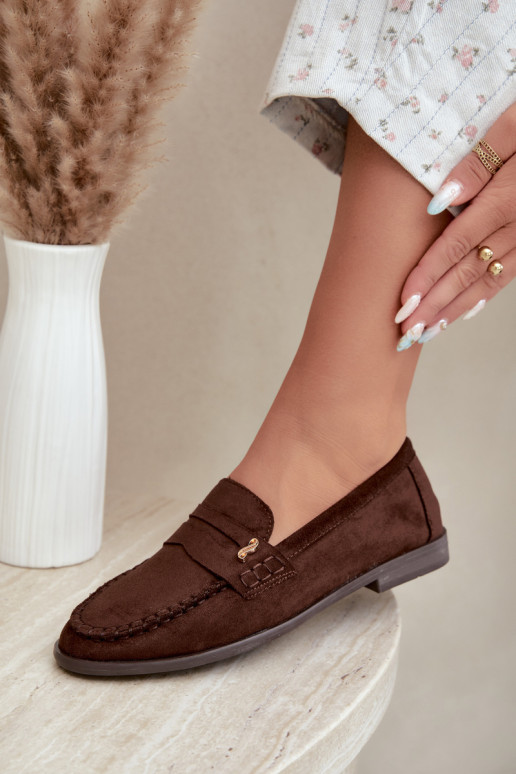mocassins femininos com detalhes decorativos na cor castanha Treya