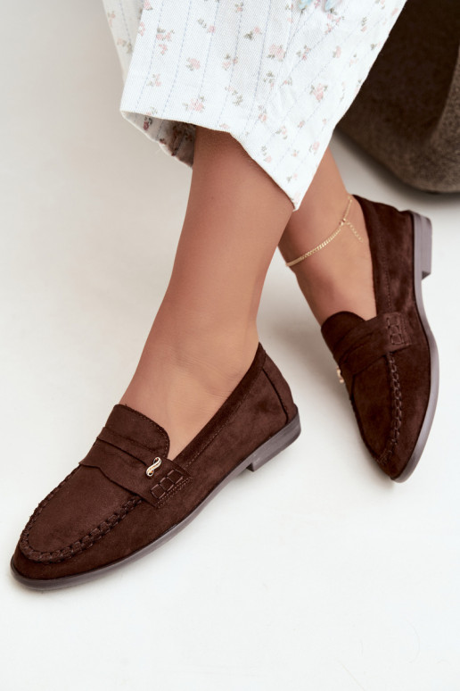 mocassins femininos com detalhes decorativos na cor castanha Treya