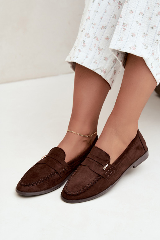 mocassins femininos com detalhes decorativos na cor castanha Treya