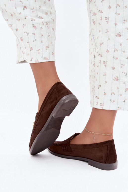 mocassins femininos com detalhes decorativos na cor castanha Treya