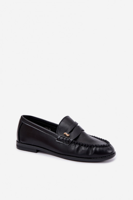 mocassins femininos com detalhes decorativos na cor preta Treya