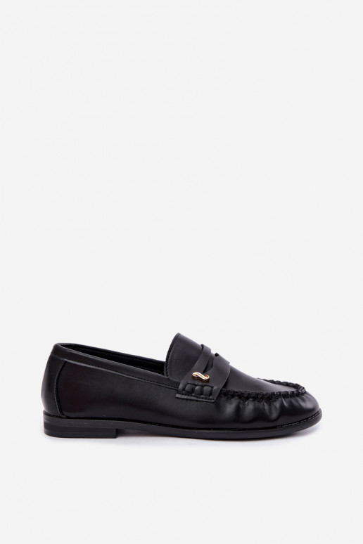 mocassins femininos com detalhes decorativos na cor preta Treya
