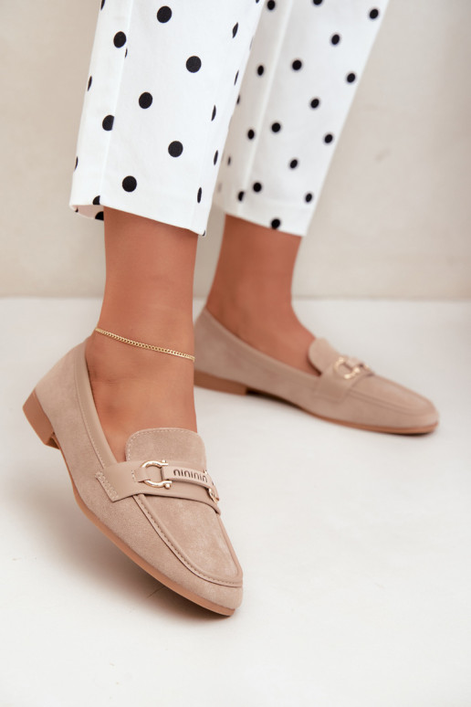 mocassins femininos com elementos elegantes na cor areia Evelora