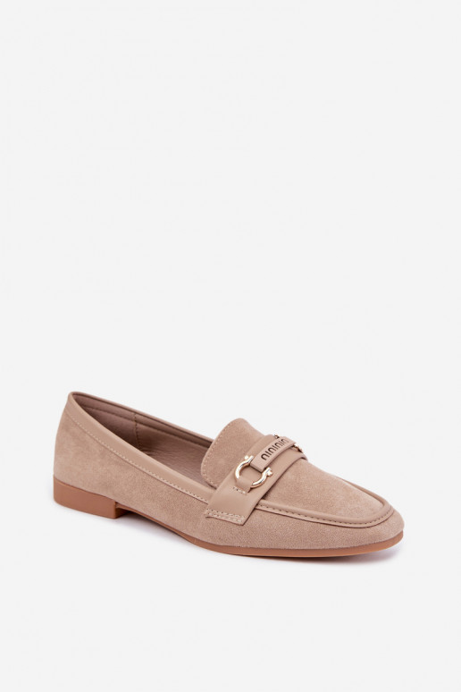 mocassins femininos com elementos elegantes na cor areia Evelora