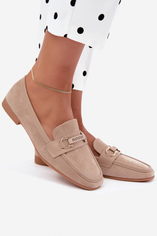 mocassins femininos com elementos elegantes na cor areia Evelora