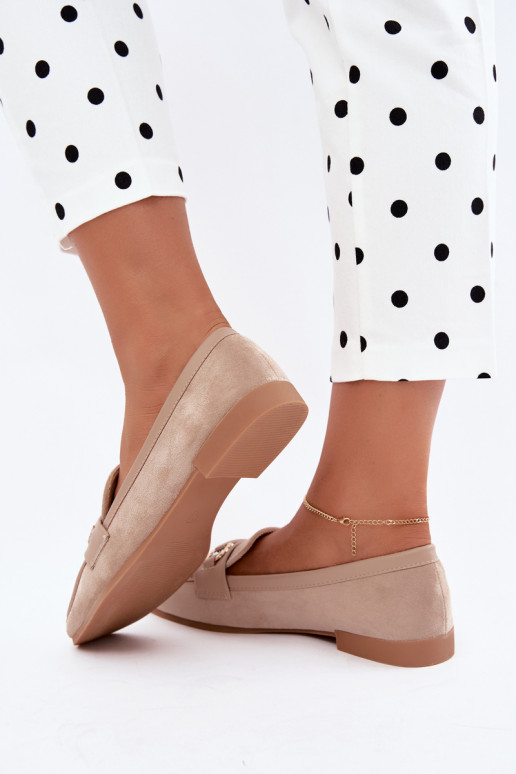 mocassins femininos com elementos elegantes na cor areia Evelora