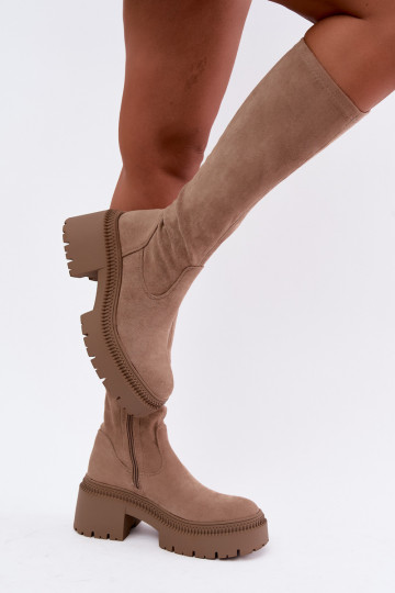 botas femininas de cano alto com plataforma na cor areia Florinne 2